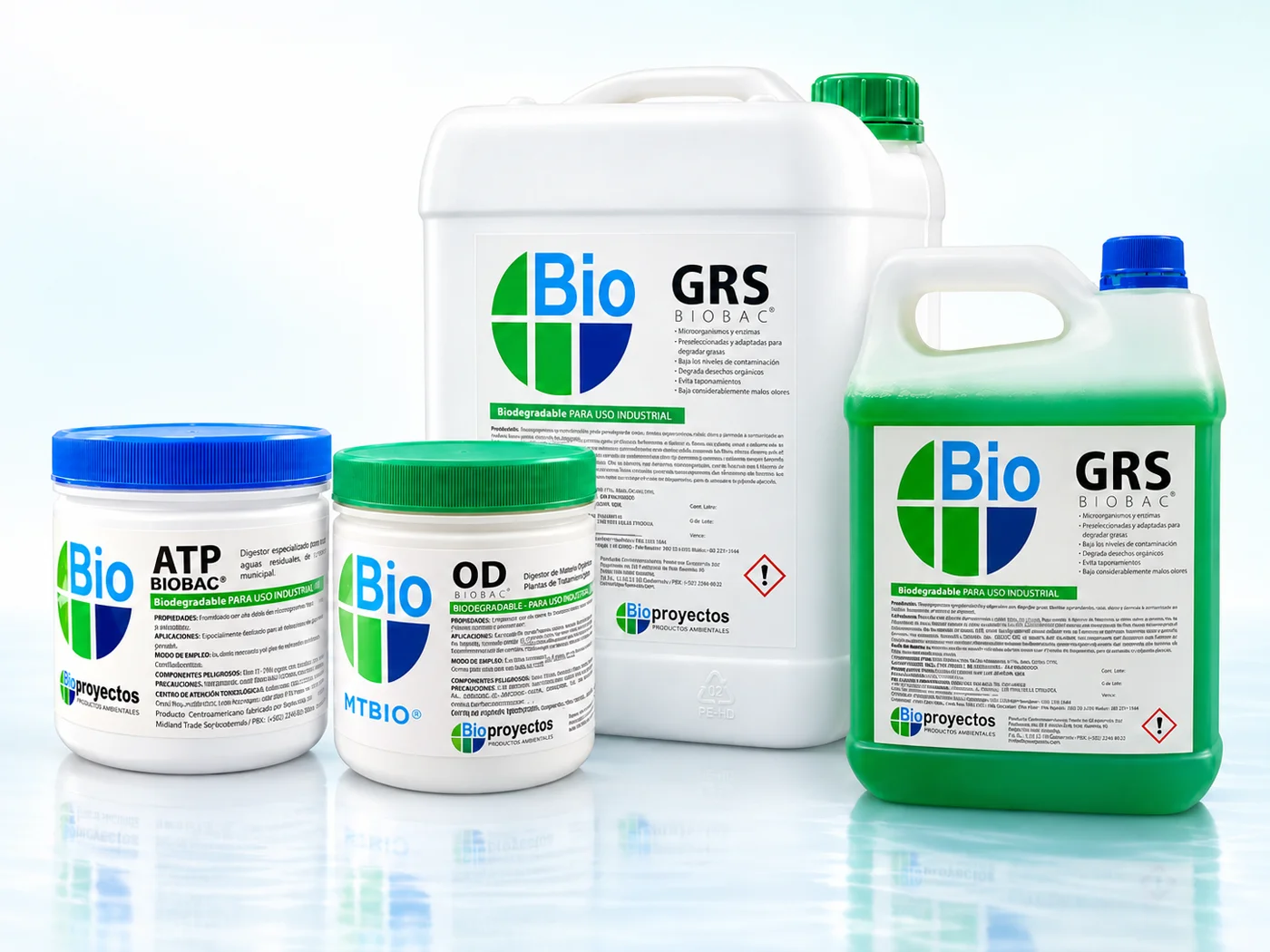 Presentaciones reales de productos BIOBAC ATP, OD y GRS